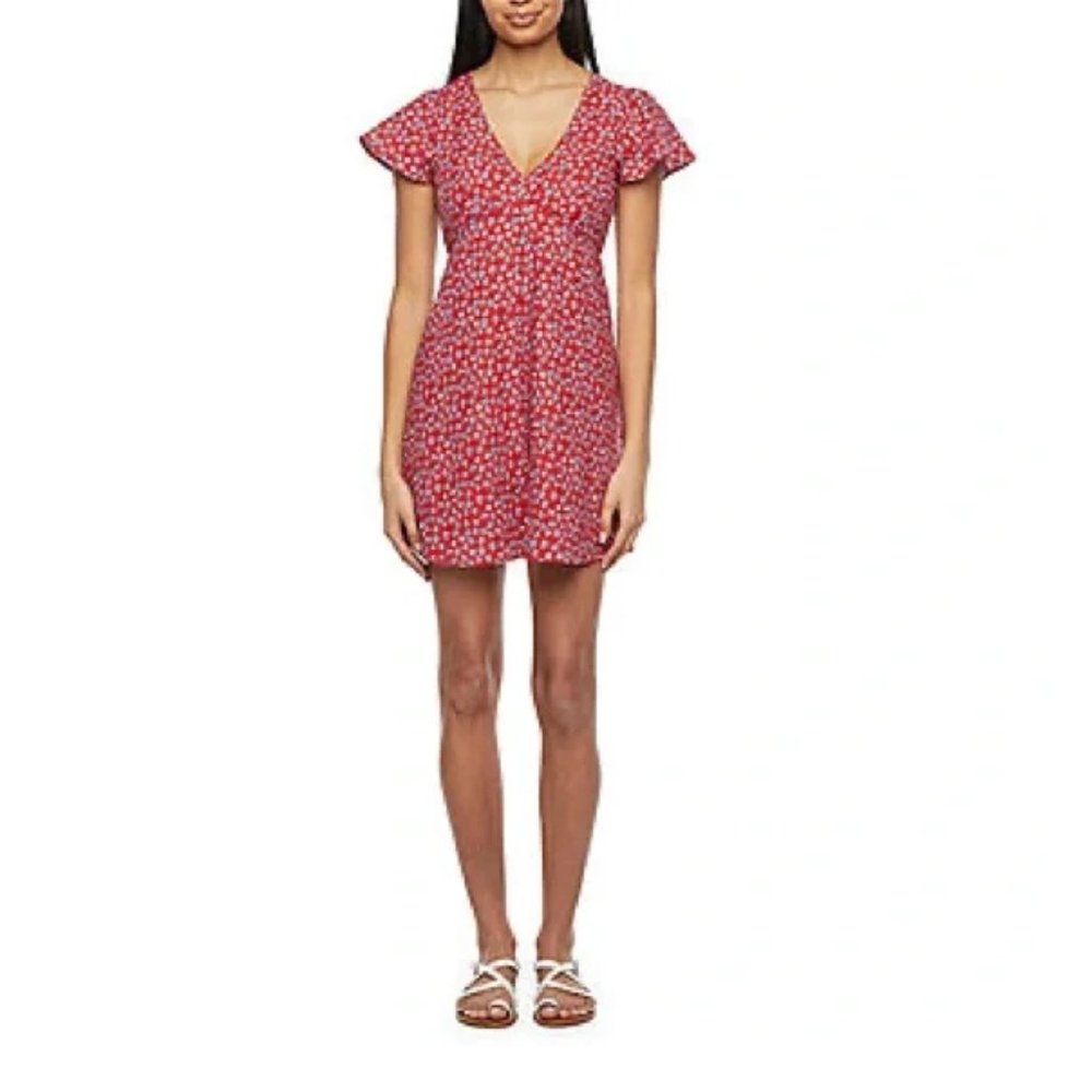My Michelle Linen Blend Floral Flare Mini Dress